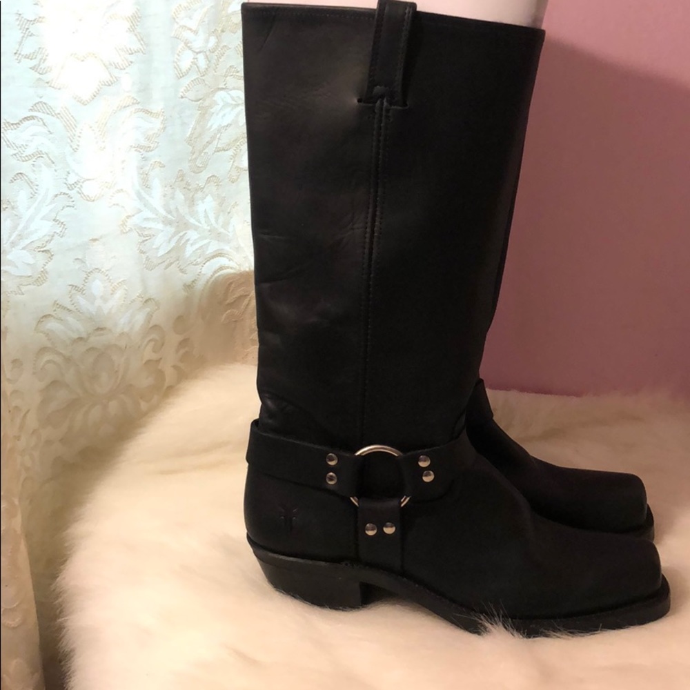 Frye Black Leather Combat Boots